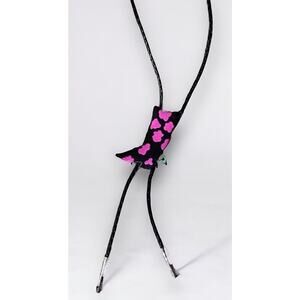 Vtg Cowboy Boot Bolo Tie Western Necklace Country Women Black Pink Lariat Rodeo
